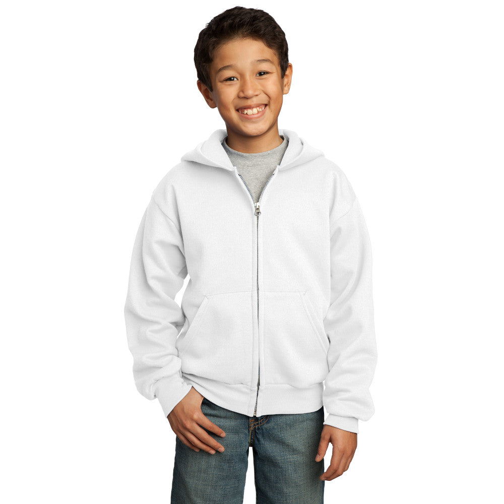 port & company youth fleece full zip hoodie white