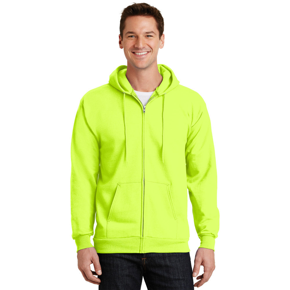 port & company tall fleece full zip hoodie safety green