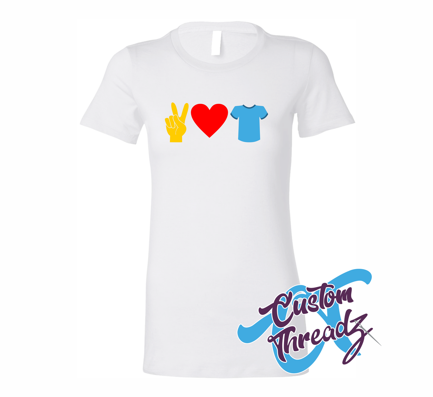 white womens tee with peace love and t-shirts DTG printed design