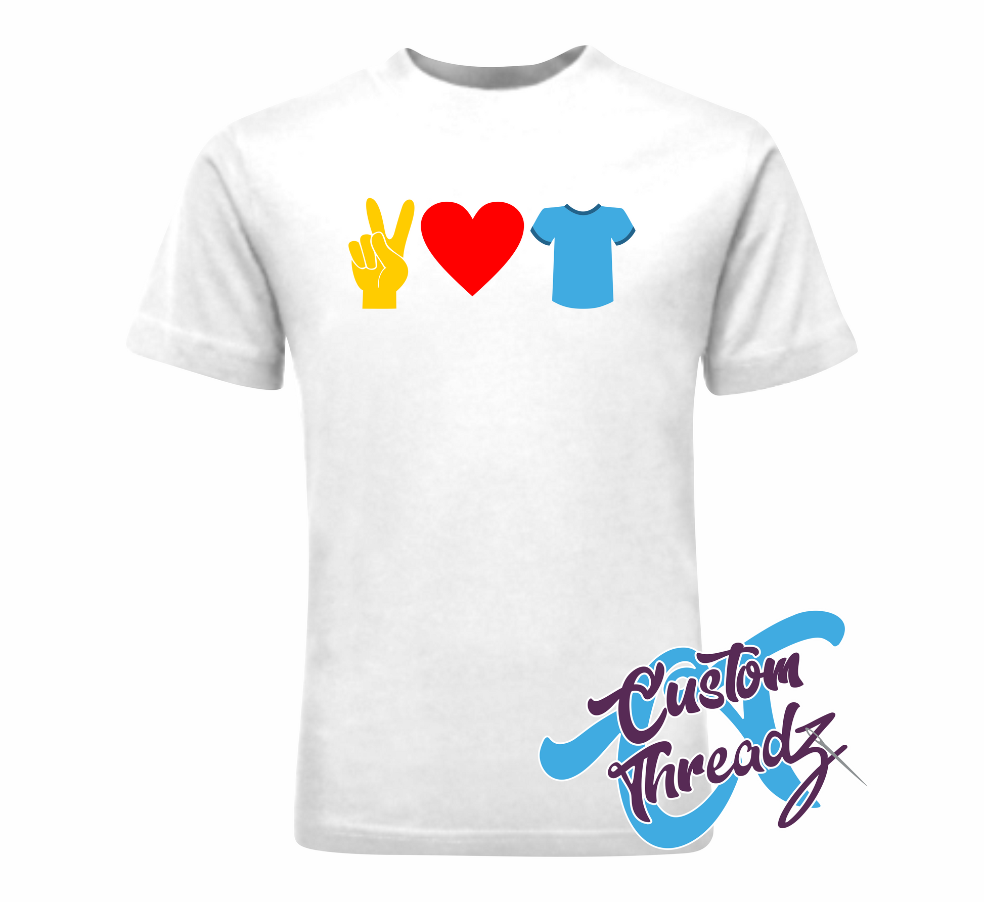 white youth tee with peace love and t-shirts DTG printed design