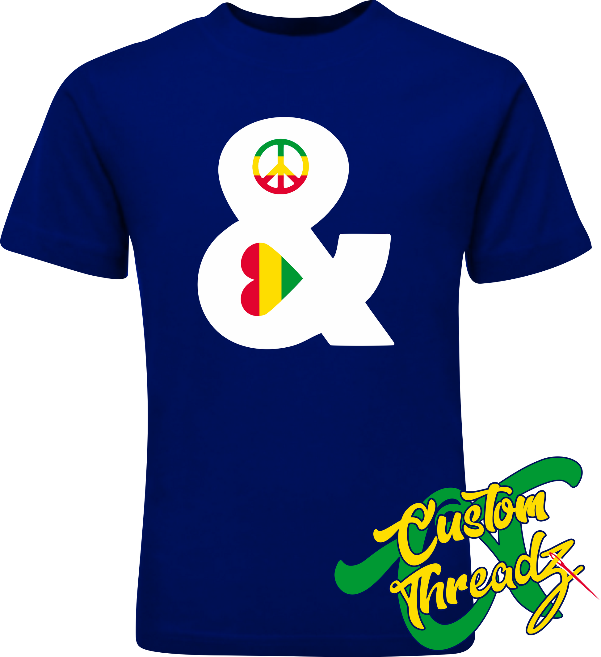navy youth tee with peace & love symbol DTG printed design