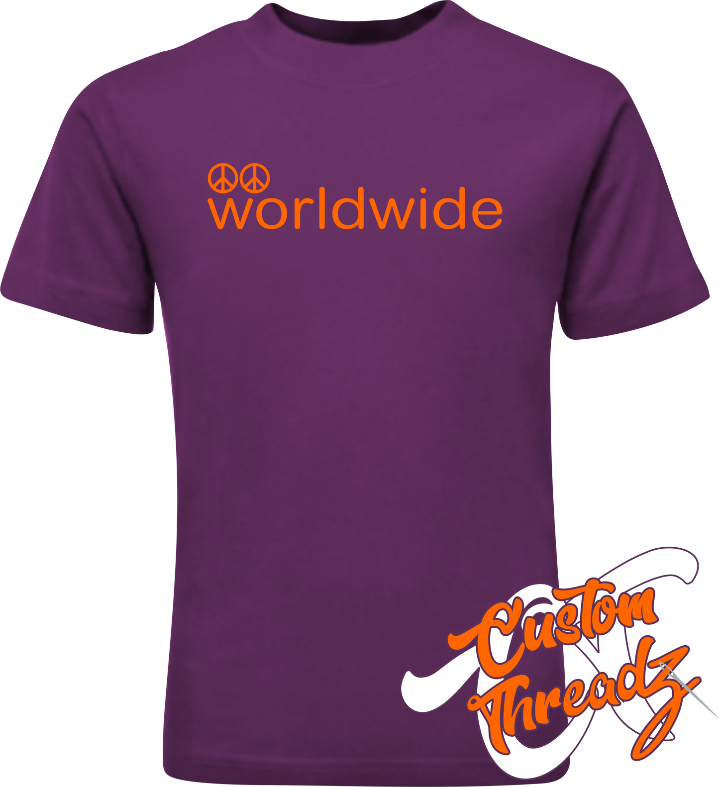 purple youth tee with peace worldwide DTG printed design