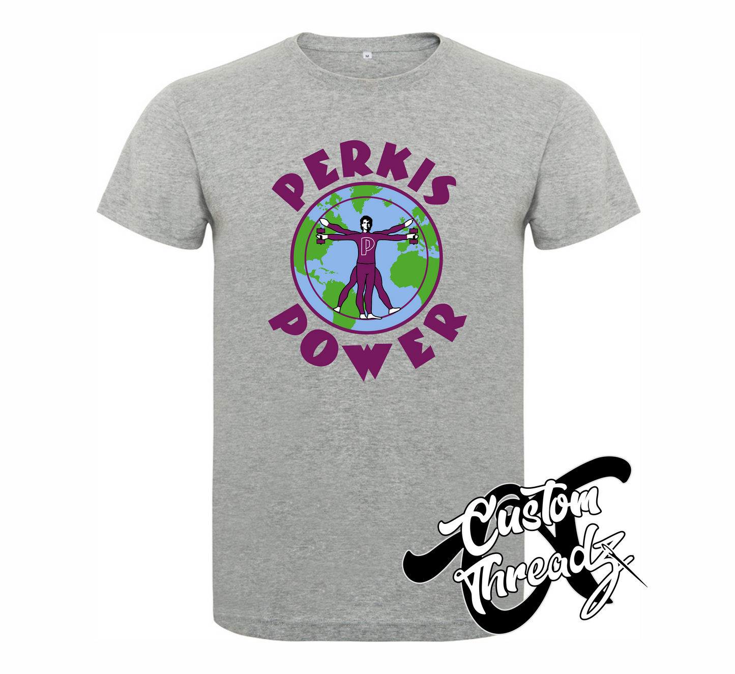 athletic heather grey tee with perkis power heavyweights DTG printed design