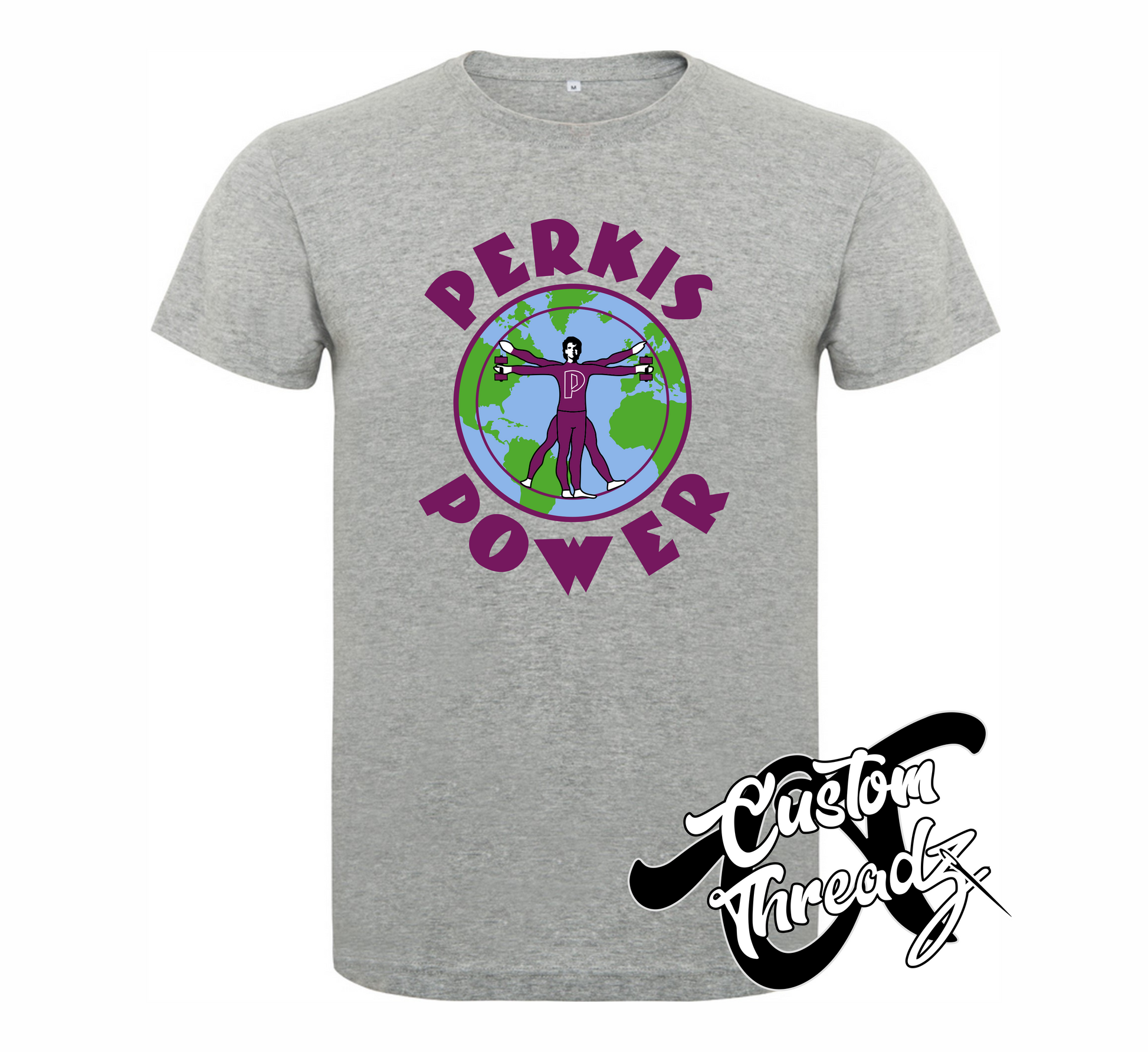 athletic heather grey youth tee with perkis power heavyweights DTG printed design