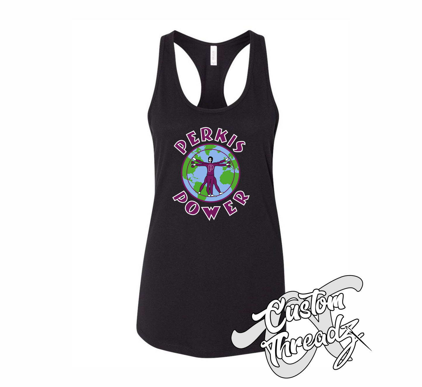 womens black tank top with perkis power heavyweights DTG printed design
