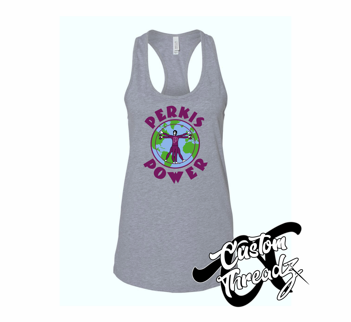 athletic heather grey womens tank top with perkis power heavyweights DTG printed design