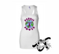white womens tank top with perkis power heavyweights DTG printed design