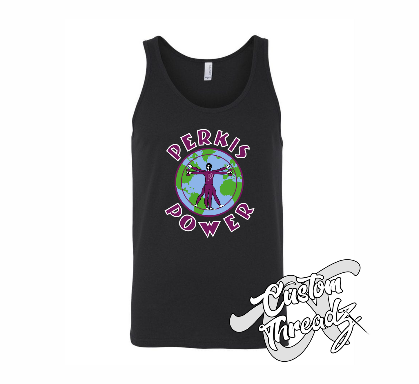 black tank top with perkis power heavyweights DTG printed design