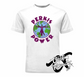 white tee with perkis power heavyweights DTG printed design