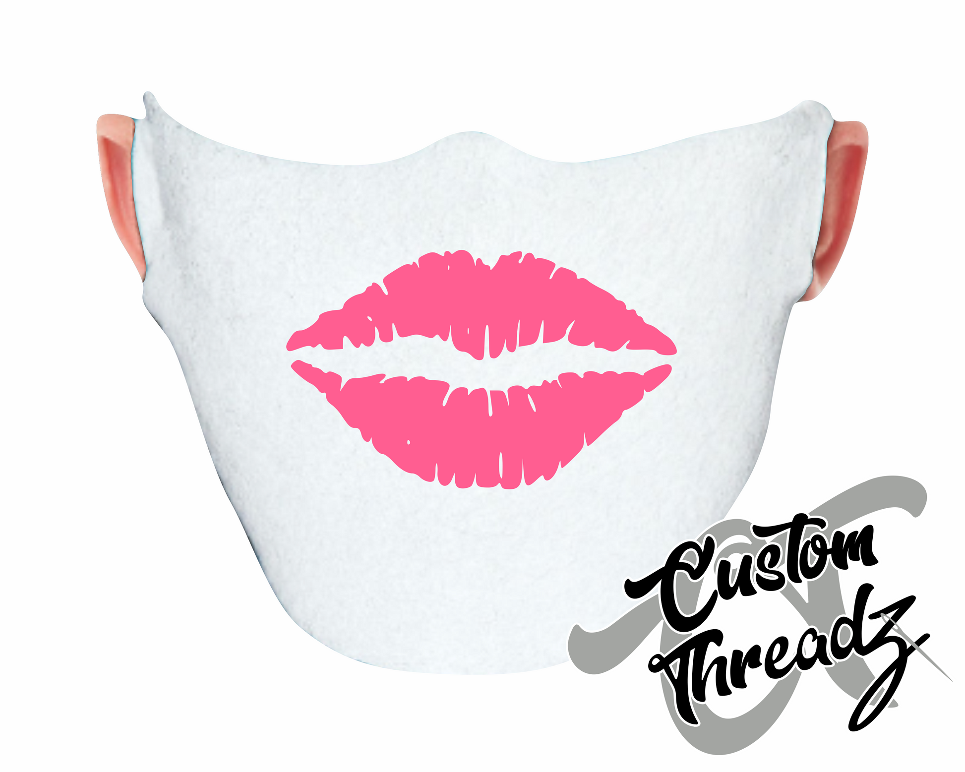 white face mask with pink lips DTG printed design