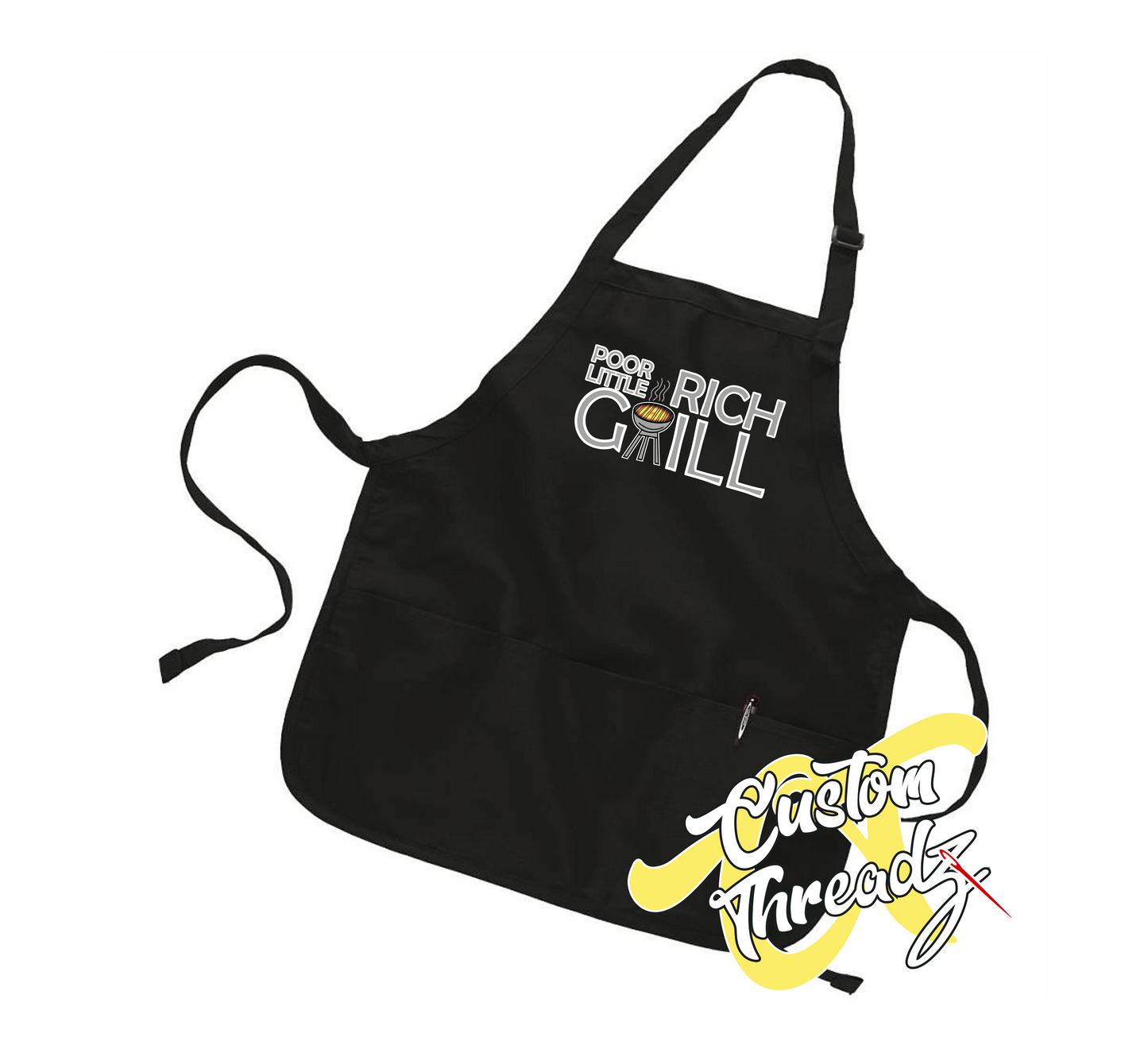 black apron with poor little rich grill schitts creek DTG printed design