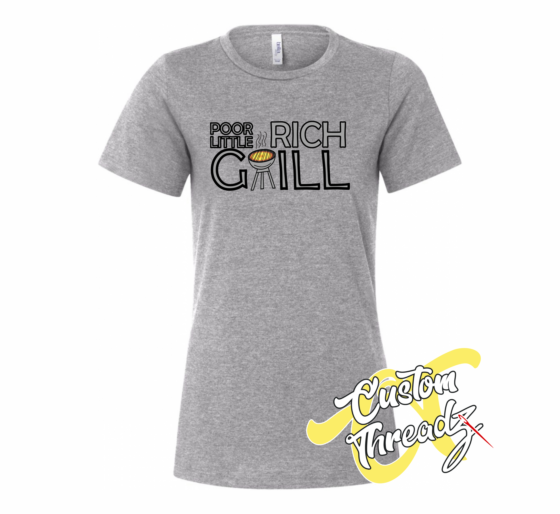athletic heather grey womens tee with poor little rich grill schitts creek DTG printed design