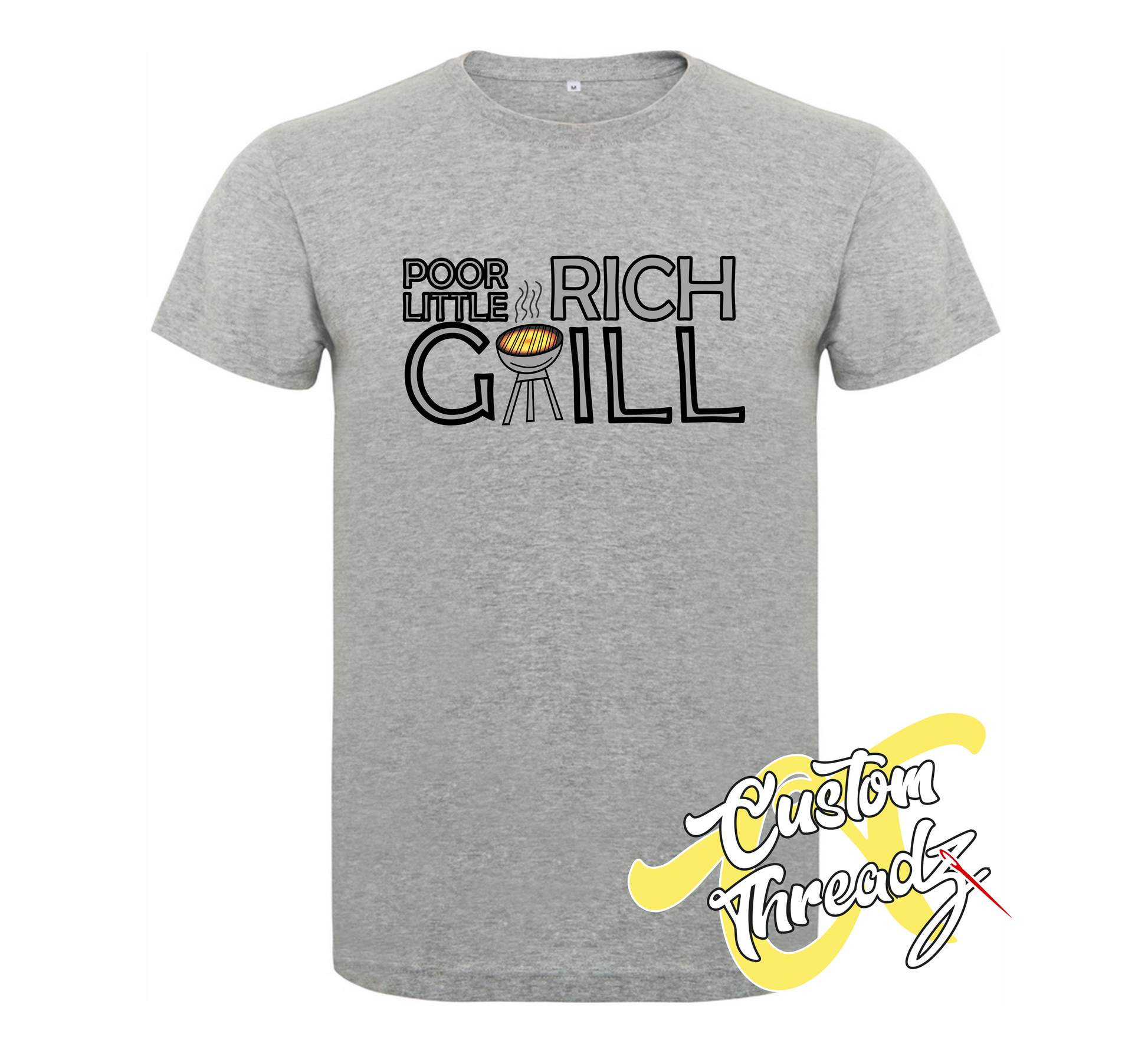 athletic heather grey tee with poor little rich grill schitts creek DTG printed design