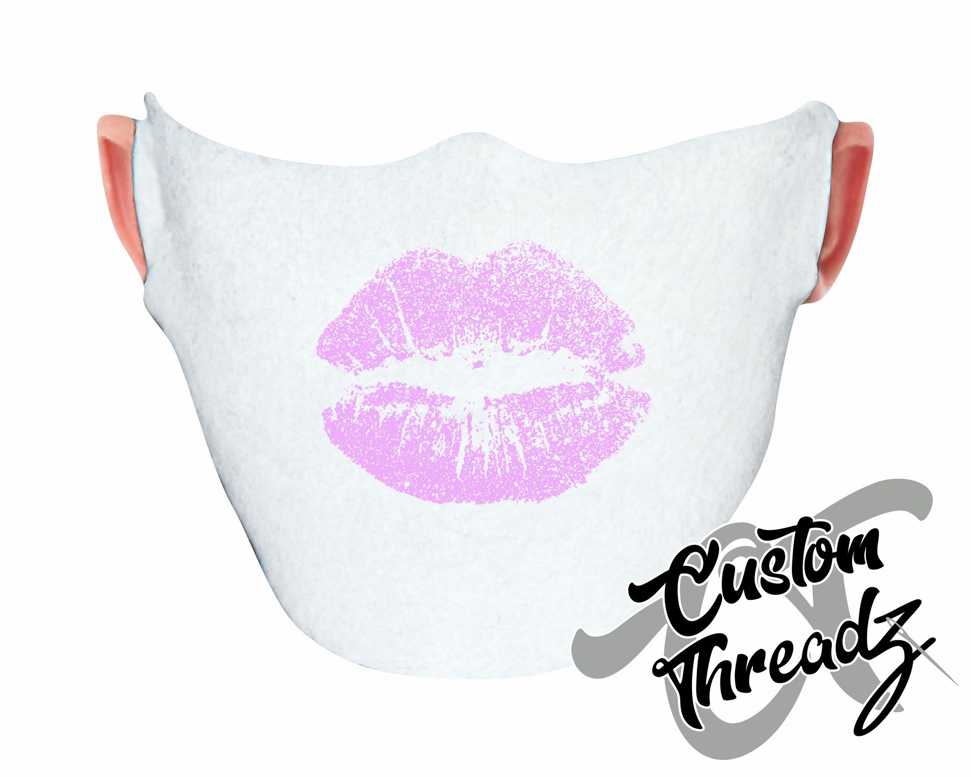 white face mask with lavender lips DTG printed design