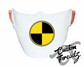 white face mask with quarantine symbol DTG printed design