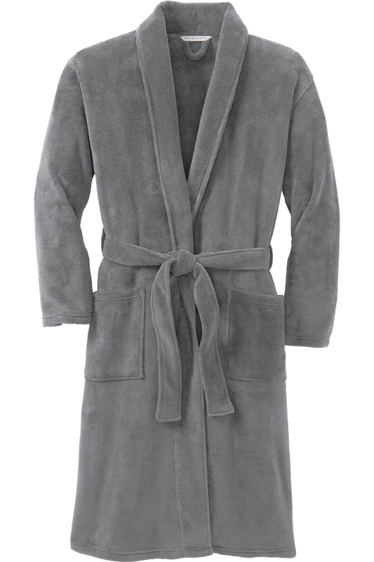 port authority plush microfleece shawl collar bath robe deep smoke