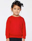 child model wearing rabbit skins toddler fleece crewneck sweatshirt in red