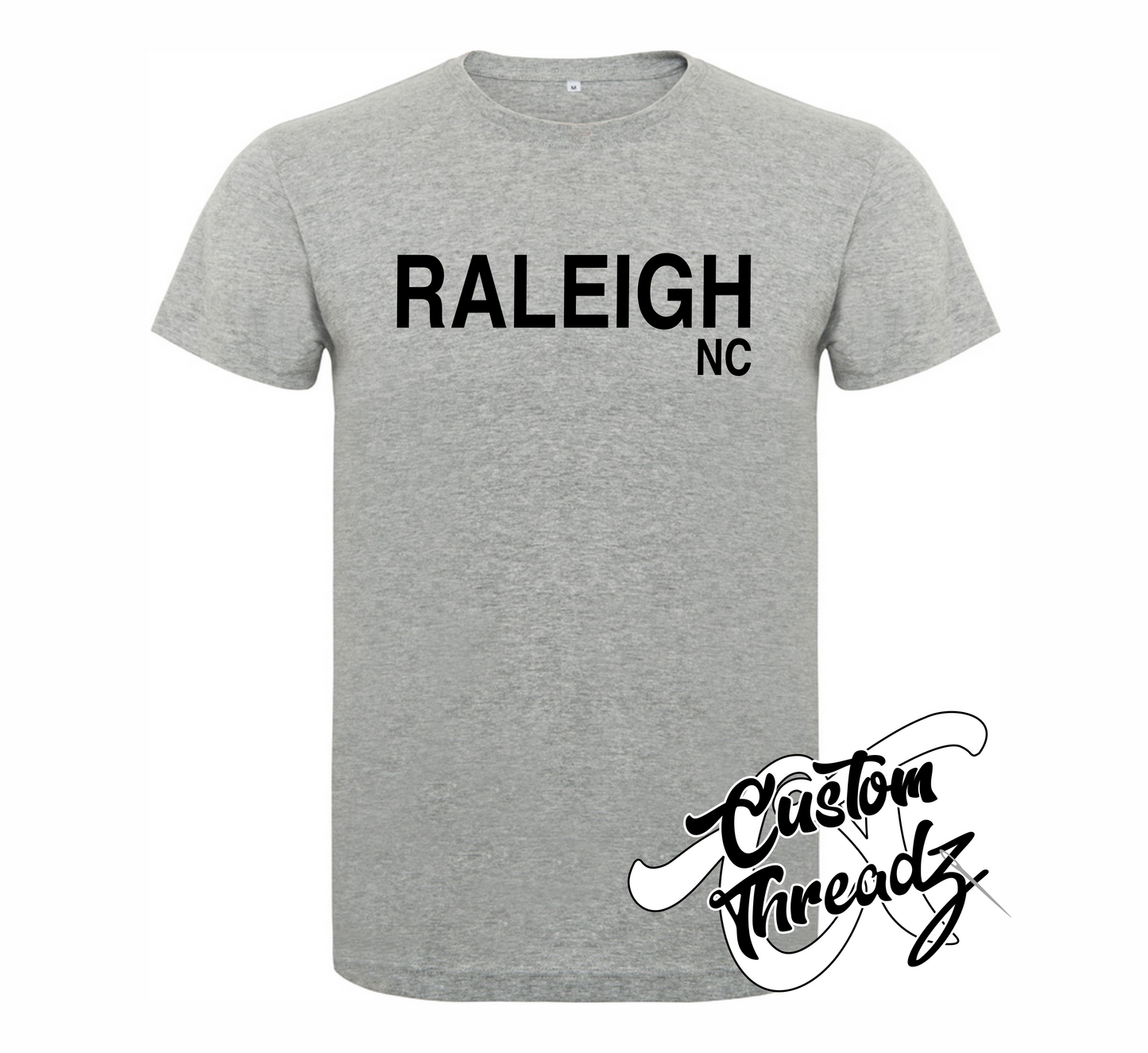 athletic heather grey tee with raleigh nc DTG printed design