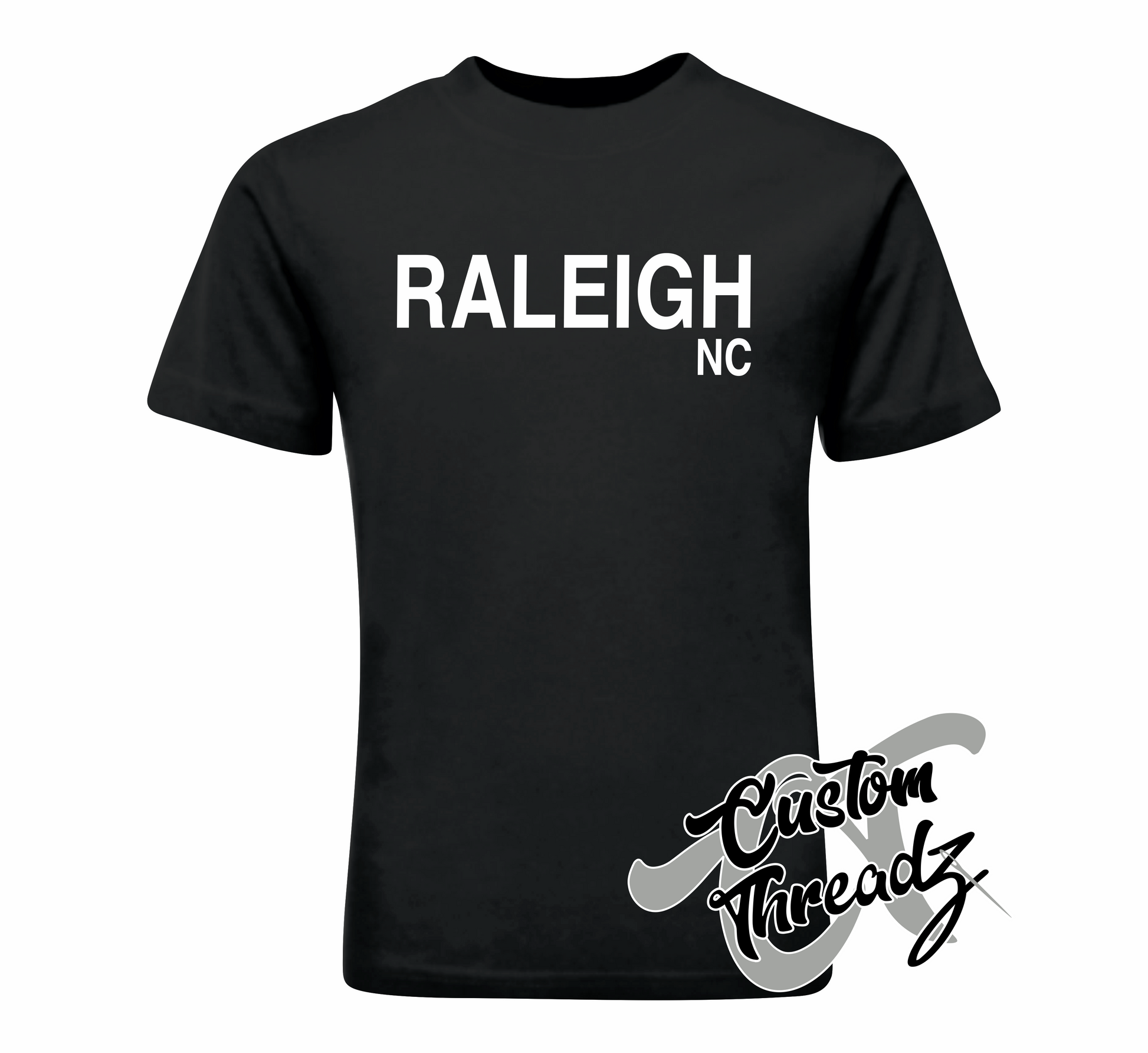 black tee with raleigh nc DTG printed design