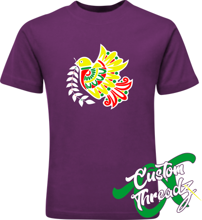 purple youth tee with rasta bird peace DTG printed design
