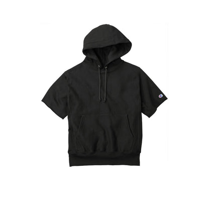 champion reverse weave short sleeve hoodie black