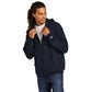 model wearing champion powerblend full-zip hooded sweatshirt in navy