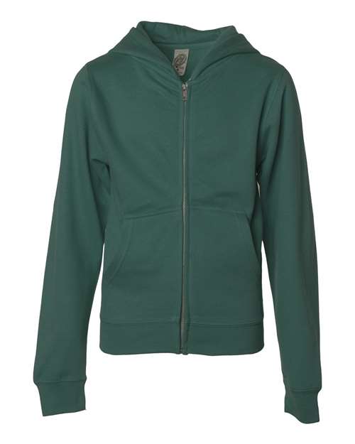 independent trading co youth full-zip hoodie alpine green