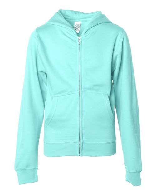 independent trading co youth full-zip hoodie mint green