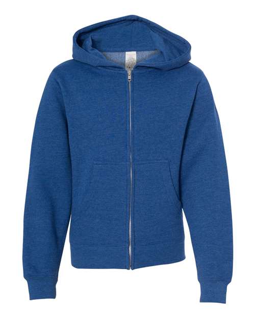 independent trading co youth full-zip hoodie royal heather blue