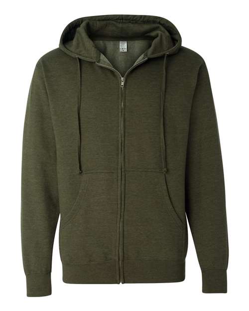 independent trading co full-zip hoodie army heather green