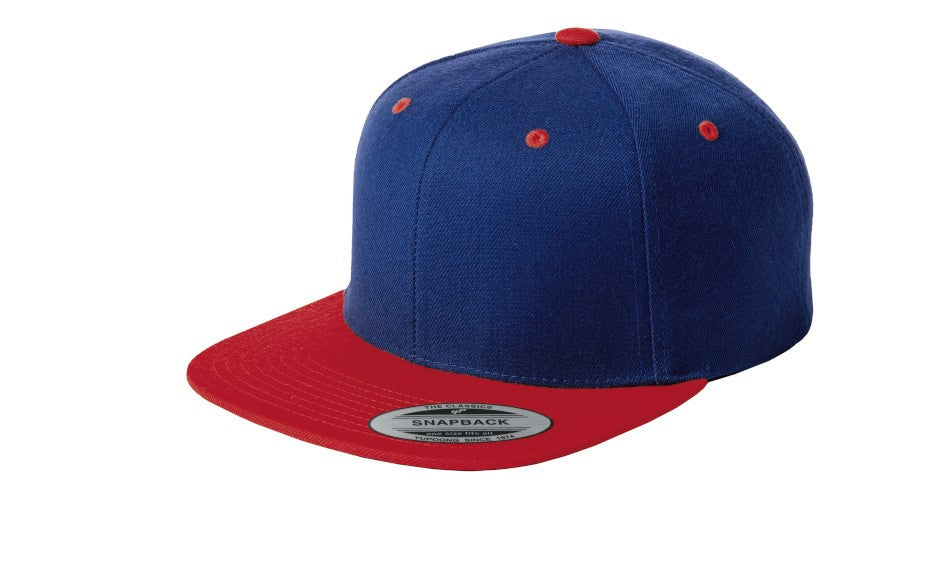 sport-tek yupoong flat bill snapback cap true royal blue red