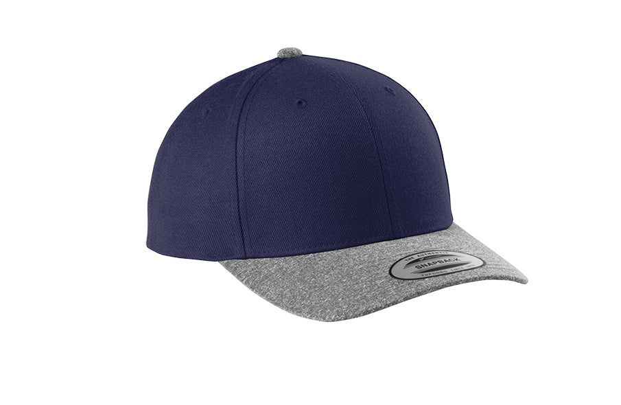 sport-tek yupoong curve bill snapback cap true navy heather grey