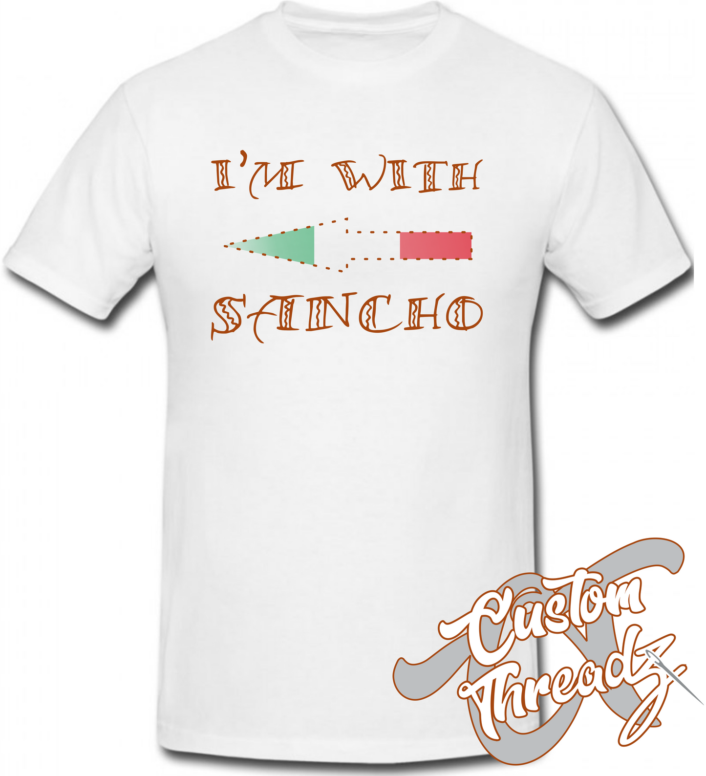 white tee with im with sancho DTG printed design