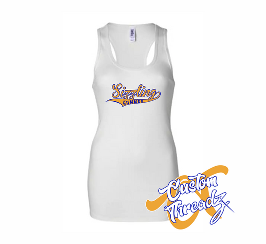 white womens tank top with sizzling summer DTG printed design