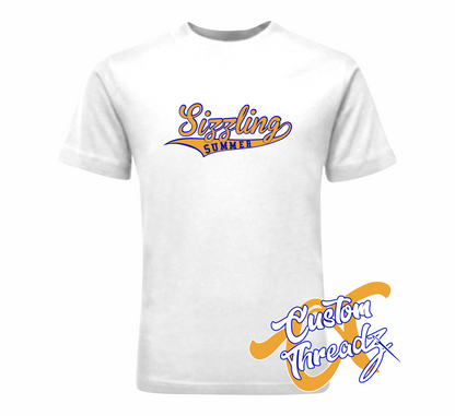 white tee with sizzling summer DTG printed design