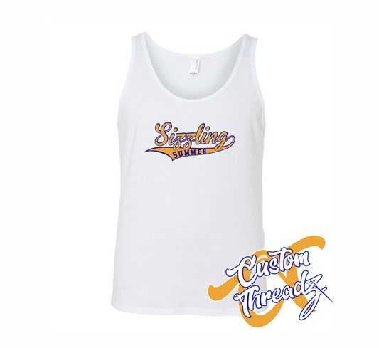 white tank top with sizzling summer DTG printed design