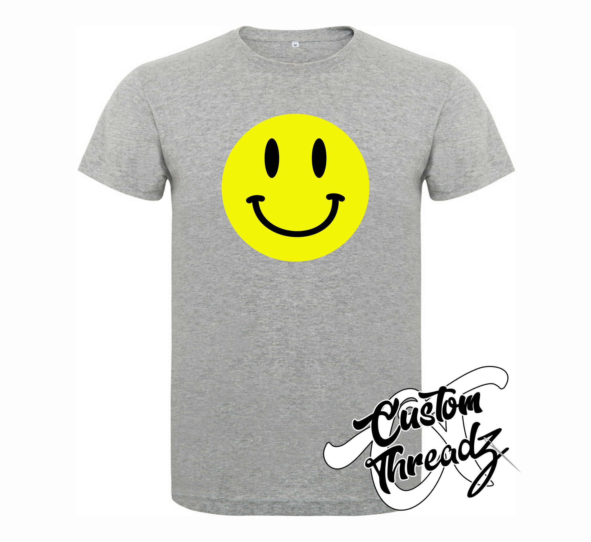 athletic heather grey tee with smiley face DTG printed design