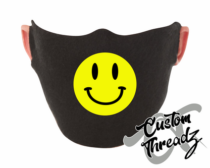 black face mask smiley face DTG printed design