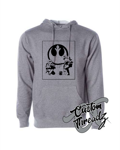gunmetal heather hoodie with rebel alliance stormtroopers star wars DTG printed design