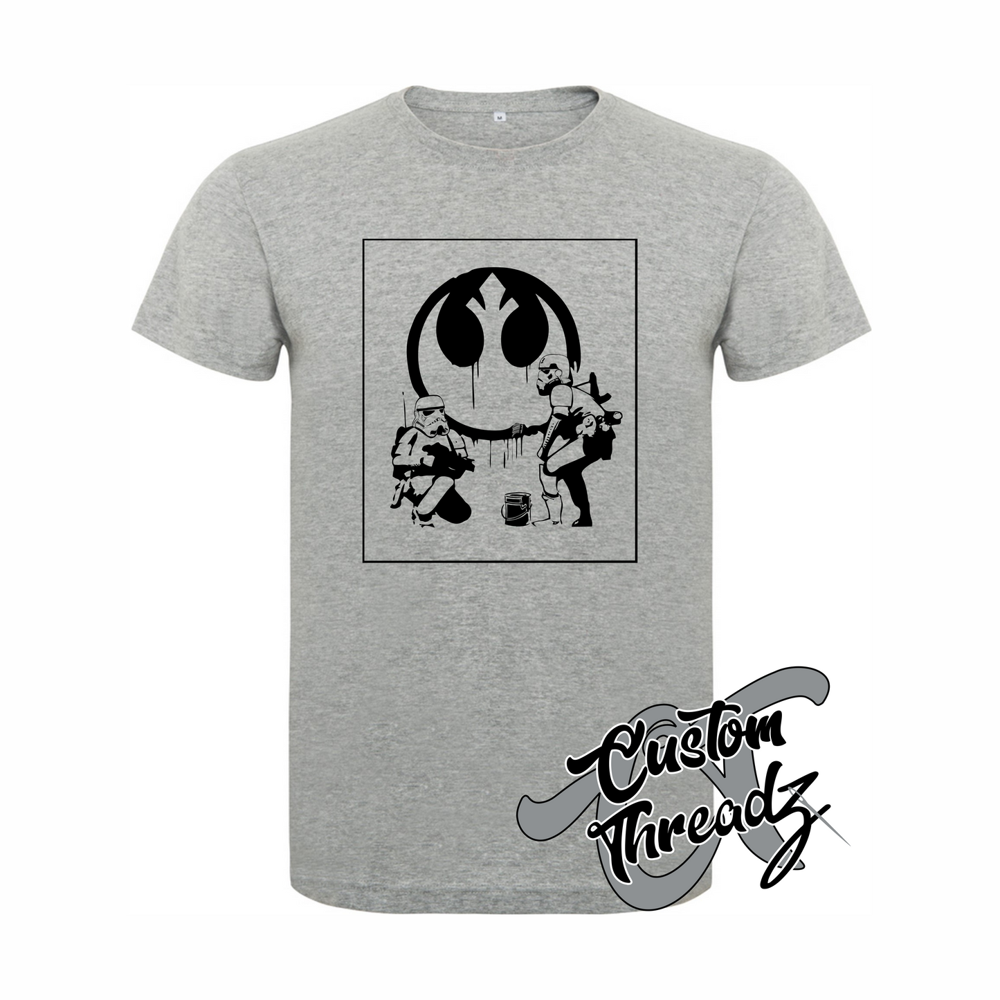 athletic heather grey tee with rebel alliance star wars stormtroopers DTG printed design