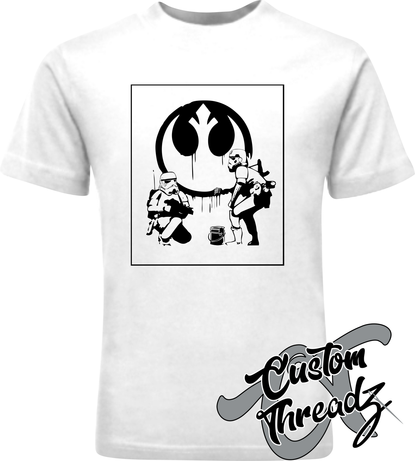 white youth tee with stormtroopers rebel alliance star wars DTG printed design