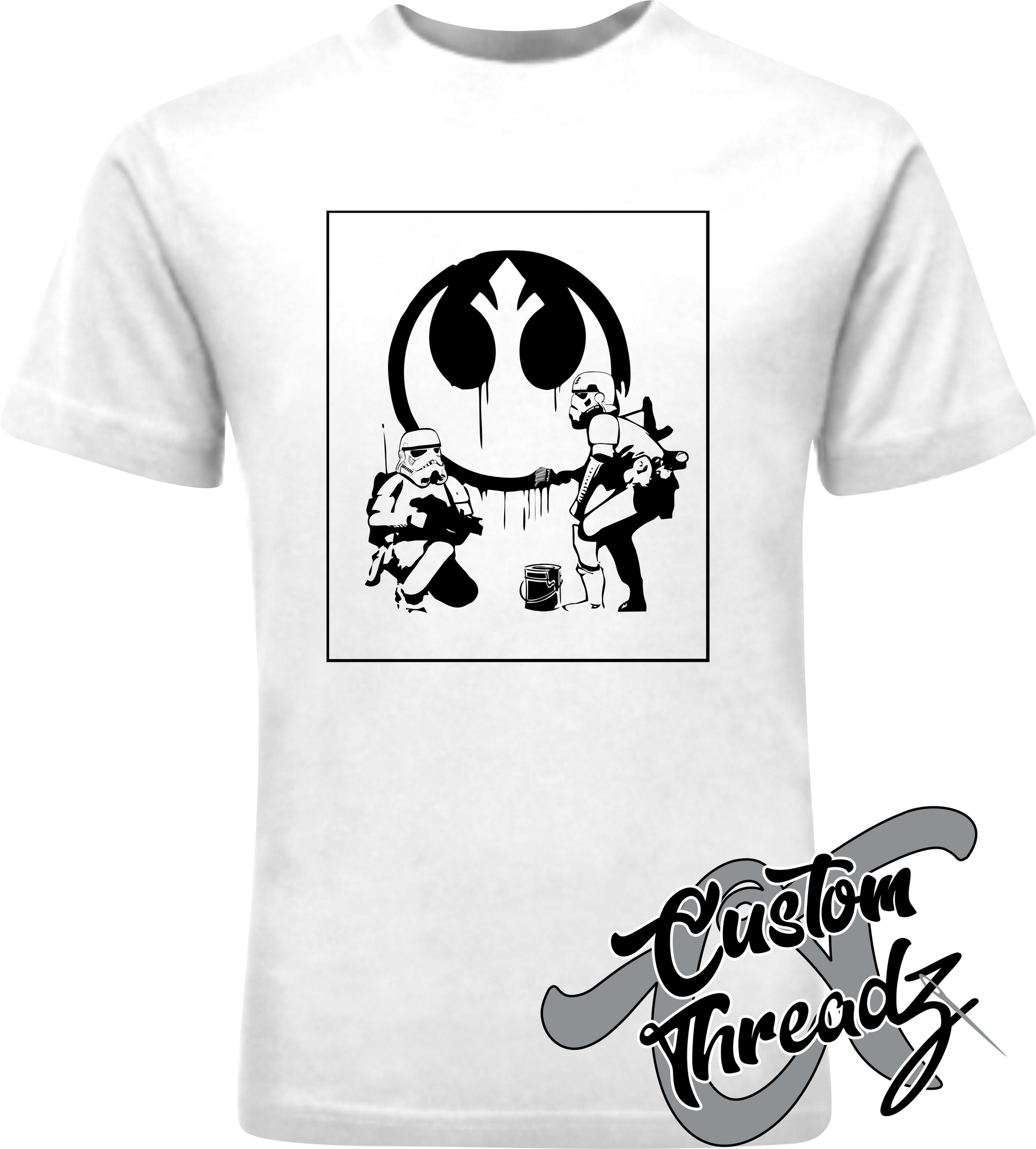 white youth tee with stormtroopers rebel alliance star wars DTG printed design