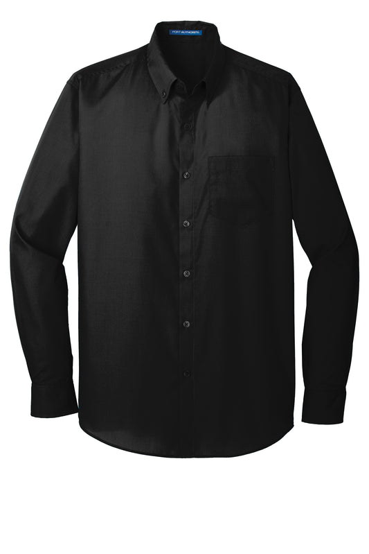 port authority tall long sleeve carefree poplin shirt deep black