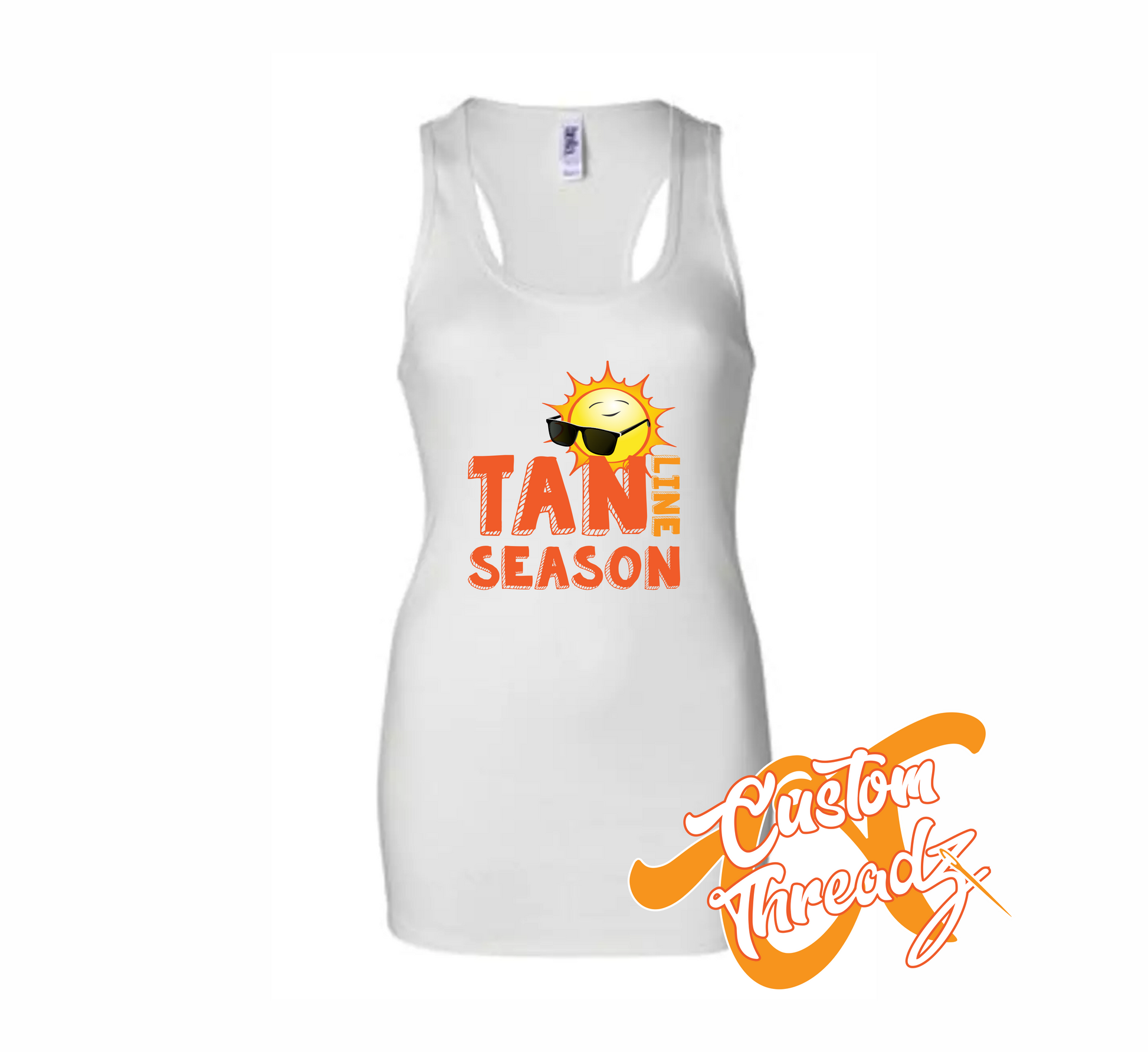 white womens tank top with tan line season sun with sunglasses DTG printed design