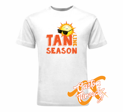 white tee with sun with sunglasses tan line season DTG printed design