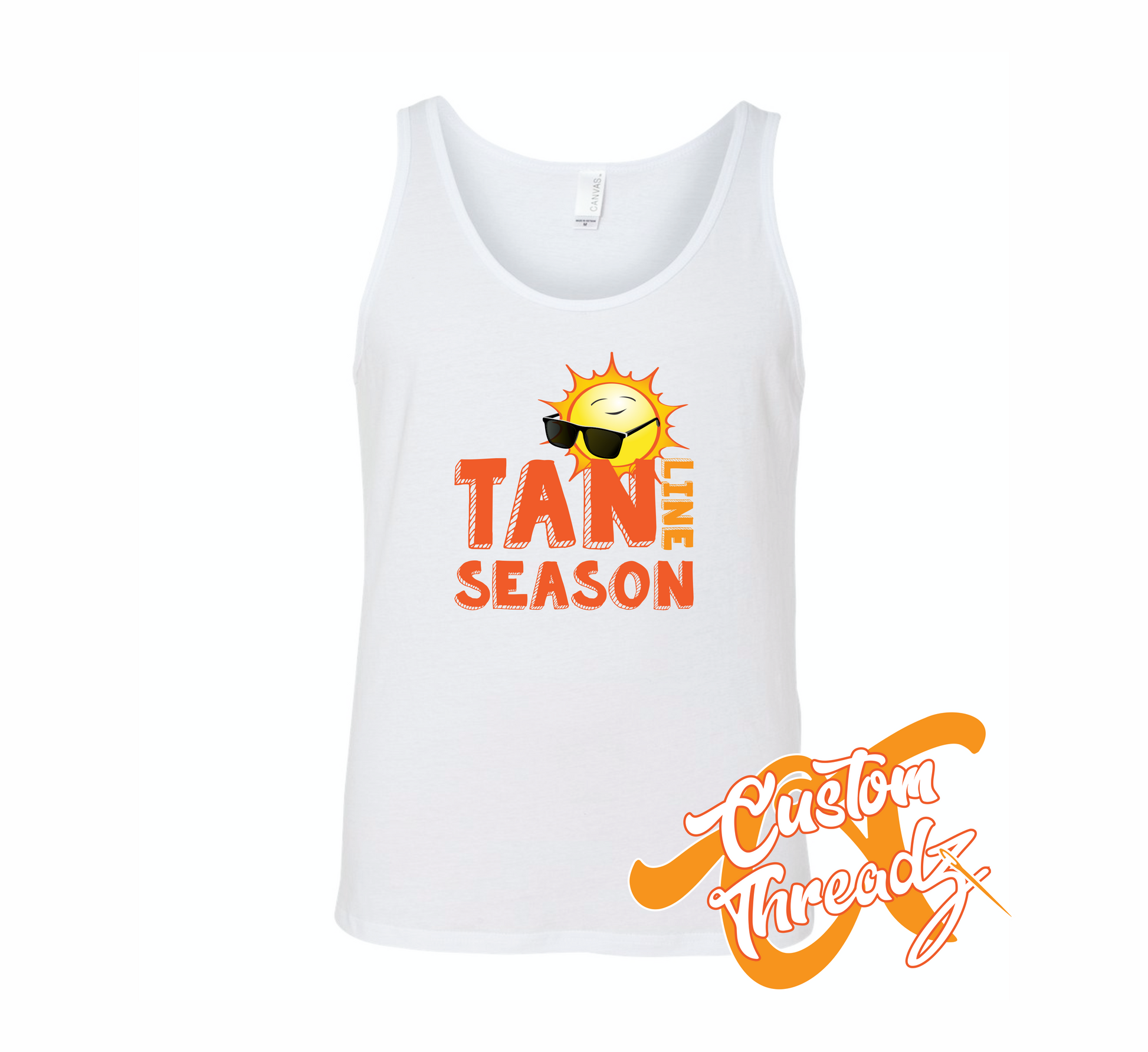 white tank top with sun with sunglasses tan line season DTG printed design
