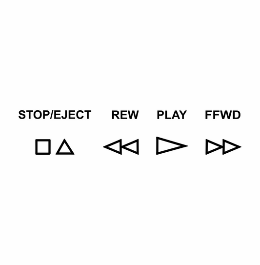 VCR buttons stop eject rew play ffwd DTG design graphic