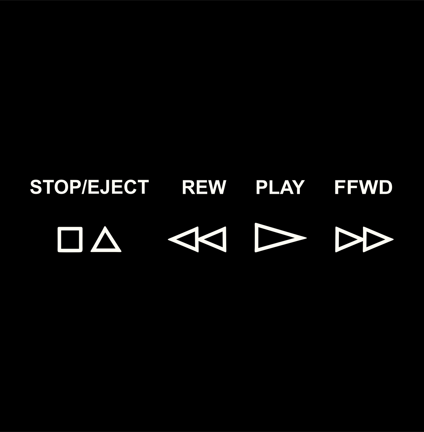 VCR buttons stop eject rew play ffwd DTG design graphic