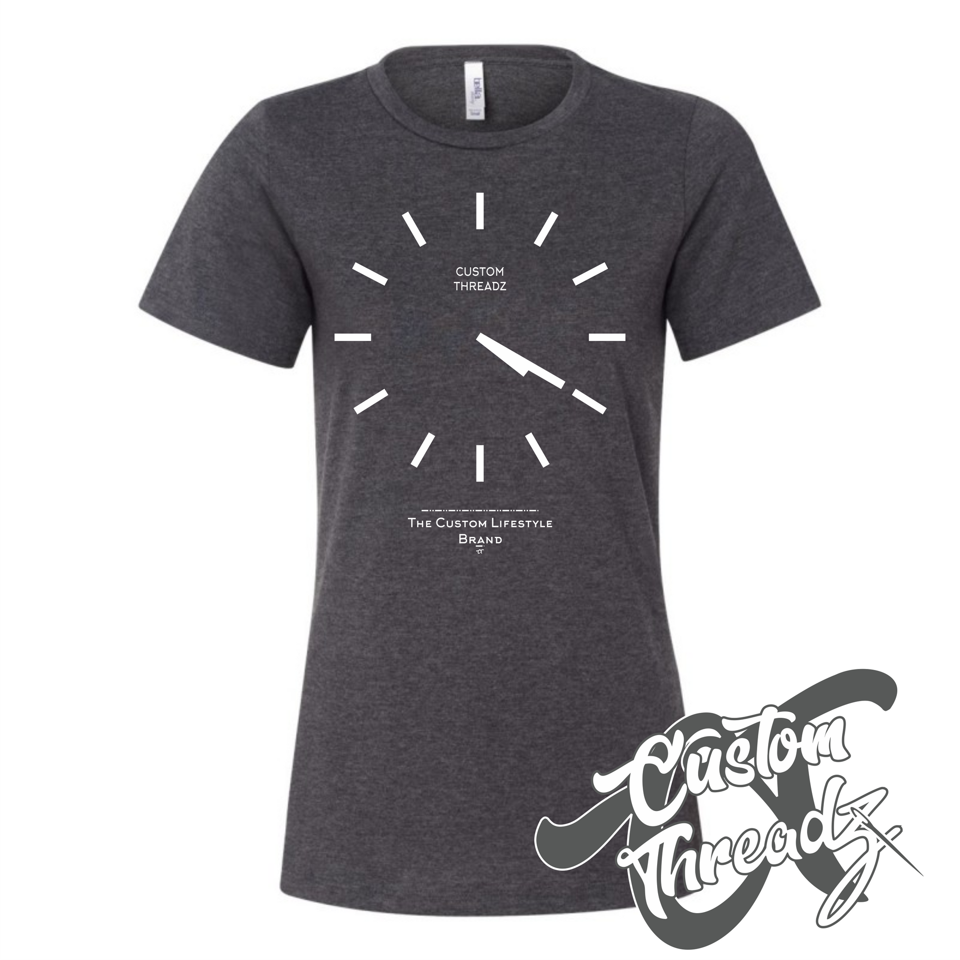 dark grey heather womens tee with basic analog clock set to 4 20 DTG printed design