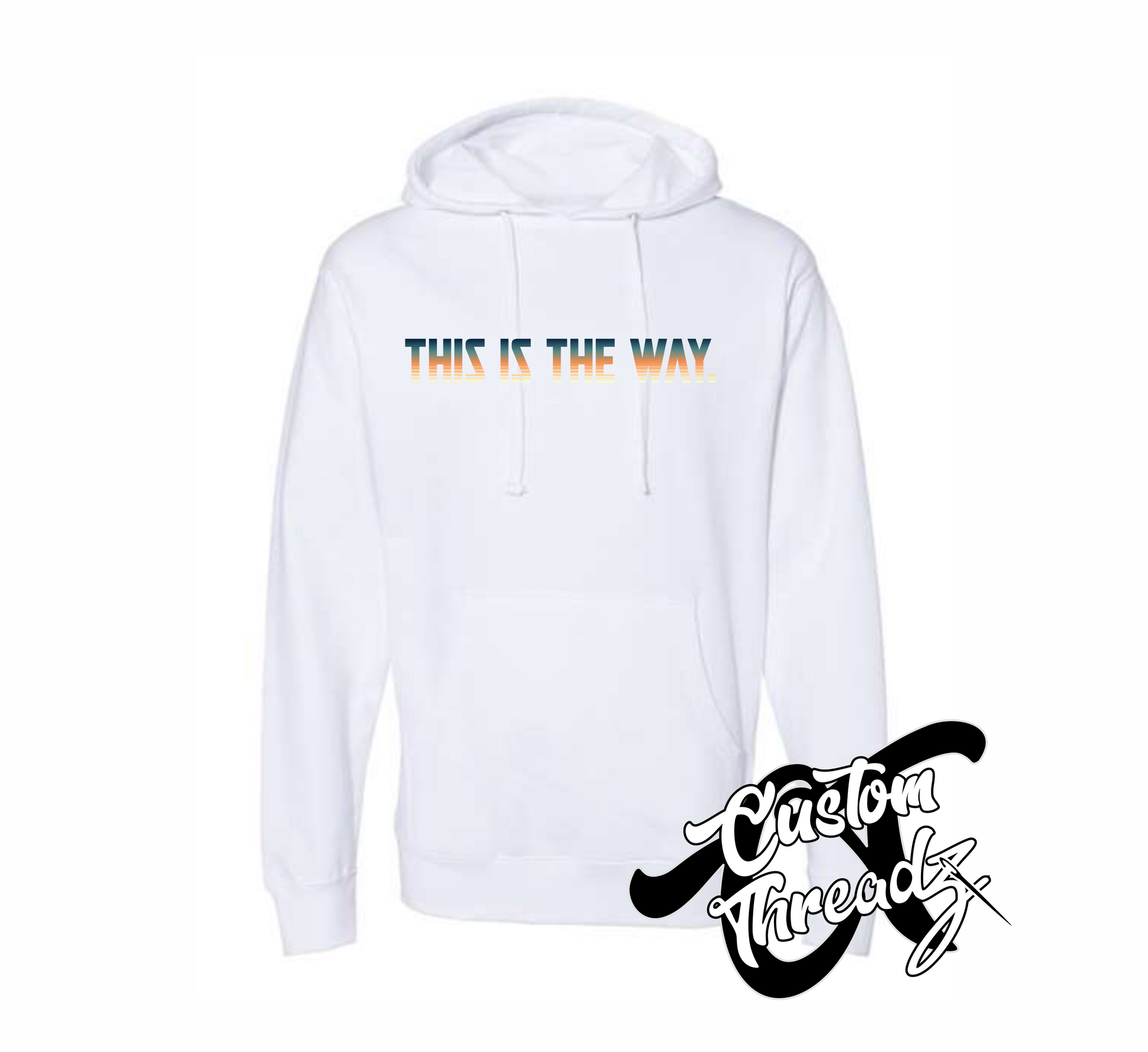 white hoodie with this is the way mandalorian star wars DTG printed design